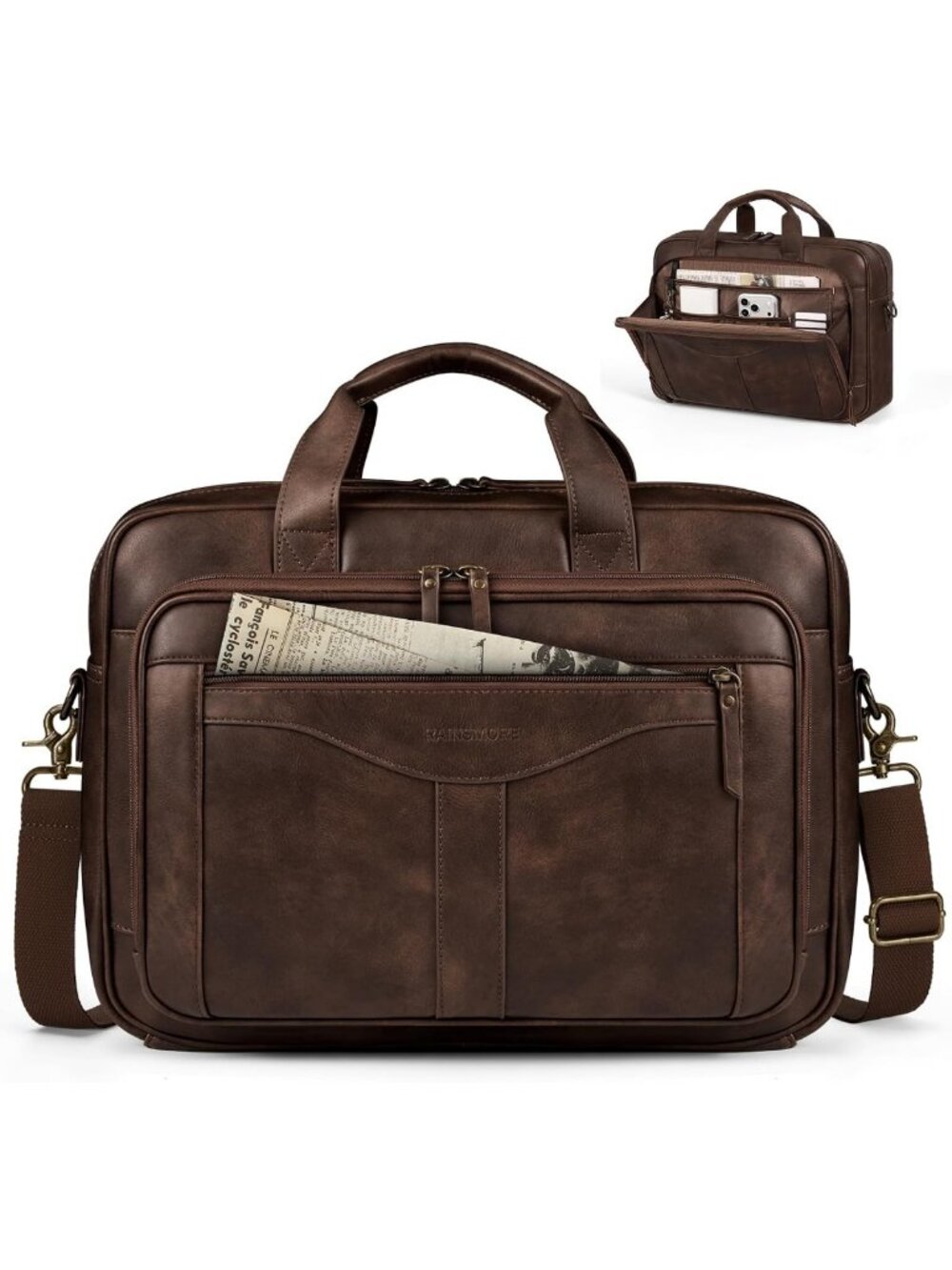 Vintage PU Leather Messenger Bag for Men - 16" Laptop Briefcase, Stylish